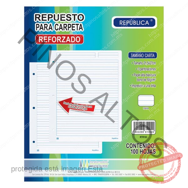 REPUESTO PARA CARPETA REFORZADO CARTA RAYA